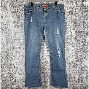 Apple Bottom Jeans Womens 16 Y2K Blue Embroidered Pocket Flap Button Nelly VTG